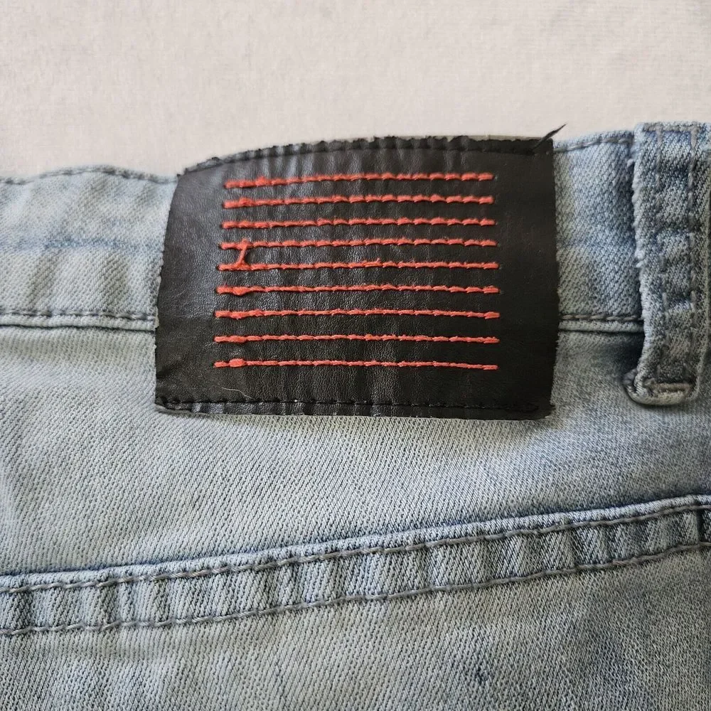 Serenede Jeans Mens Size 34 Skinny‎ Ripped Denim Medium Wash Distressed Raw Hem